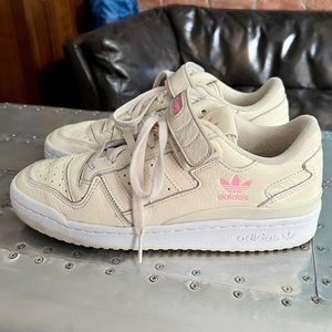 Pink and cream Velcro Adidas sneakers